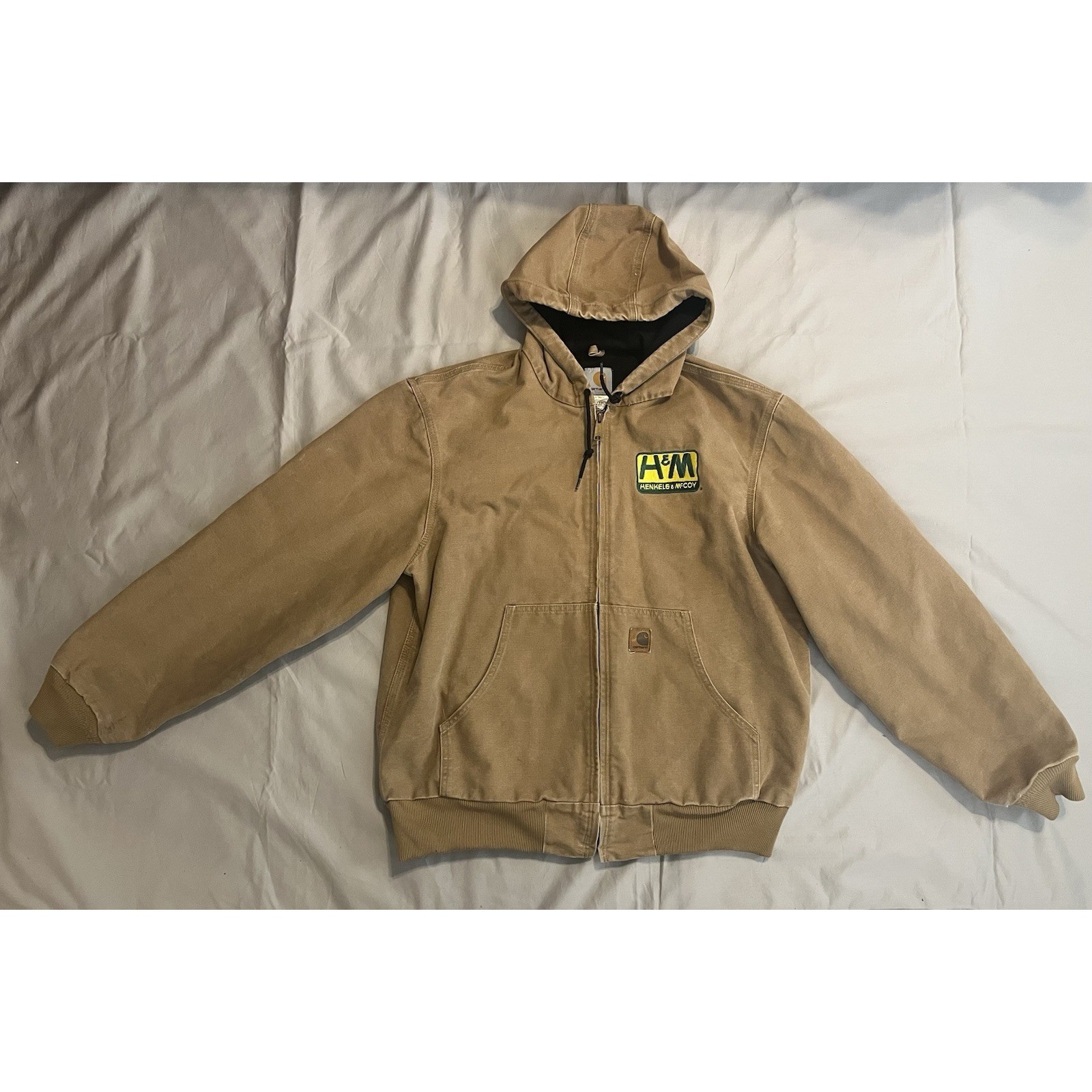 Carhartt Jacket Henkles & Mccoy J25 Cml Hooded Coat Tan Work Wear Distressed L